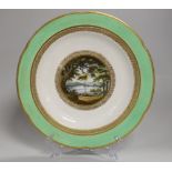 An 18th century Derby plate by George Robertson painted with Bela Lake Merionethshire, Titled,