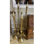 Two pairs of brass standard lamps, larger height 116cm