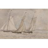 John White Abbott (1763–81851), ink and watercolour, three sailing boats in a strong wind, 5.4 x 8.