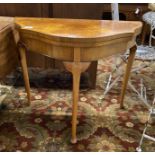 A Queen Anne revival burr walnut folding card table, width 84cm, depth 41cm, height 73cm