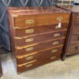 A reproduction brass mounted yew military style chest, width 92cm, depth 46cm, height 102cm