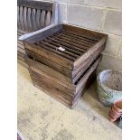 Eight vintage wooden apple crates, width 62cm, depth 62cm, height 7cm