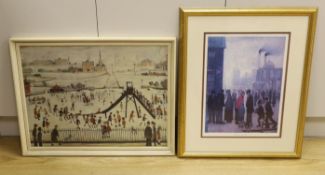 After Laurence Stephen Lowry, two prints, Salford Street scene and Children’s Playground, largest 45