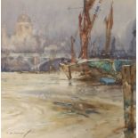 Charles E. Turner (1883-1965), watercolour, Sail barge on the Thames, signed, 24 x 24.5cm