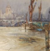 Charles E. Turner (1883-1965), watercolour, Sail barge on the Thames, signed, 24 x 24.5cm