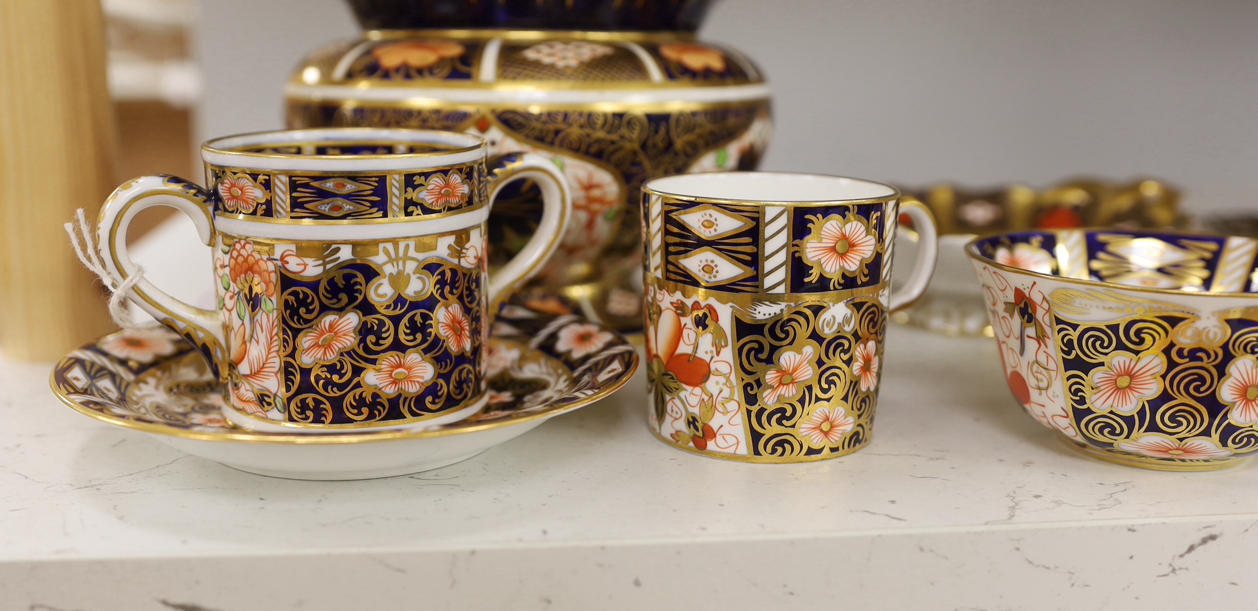 A Royal Crown Derby spherical vase with pie crust rim painted with pattern 1128, a two handled - Image 2 of 6