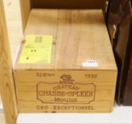 Twelve bottles of Chateau Chasse Spleen, 1990, in OWC, purchased from The Wine Society.