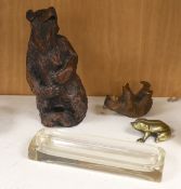 A resin Black Forest bear sculpture, a smaller Black Forest bear (possibly an ink stand but