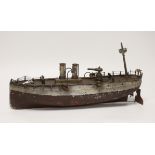 An Ernst Plank for Gamages Ltd clockwork tinplate gun-boat, 40cm in length