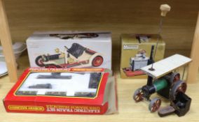 A Hornby Railways GWR passenger set, a Mamod steam roadster, a Mamod steam engine SP 2, all boxed,