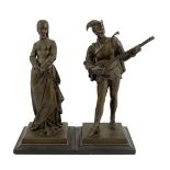 Paul Dubois (French, 1829-1905). A pair of bronze figures of a Medieval maiden and a troubadour