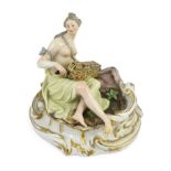 A Meissen figure of Erato playing a hurdy-gurdy, Marcolini period, late 18th/early 19th century,