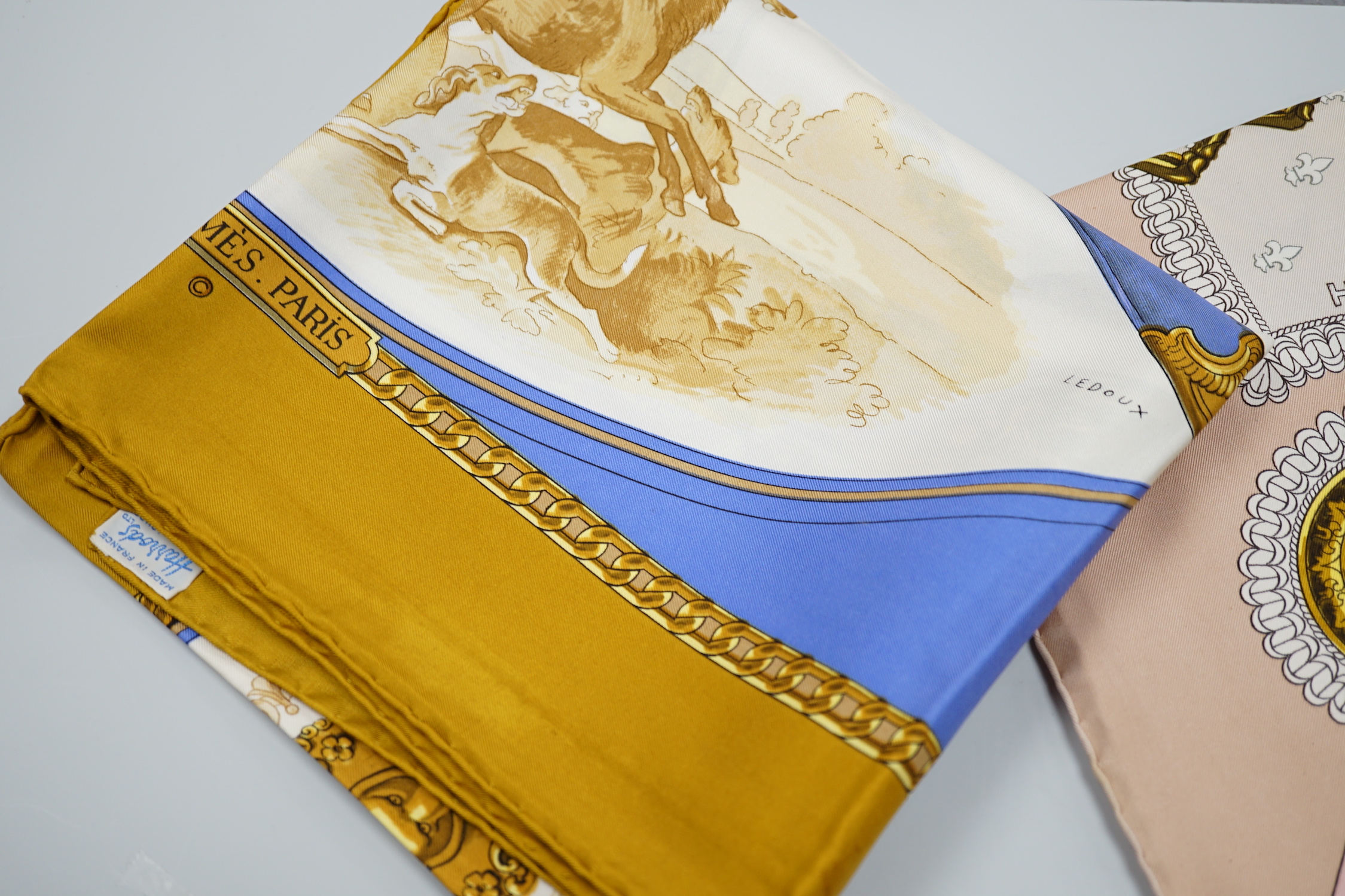 Four vintage Hermes silk scarves including two retailed by Harrods comprising Selles A Housse, - Image 2 of 4