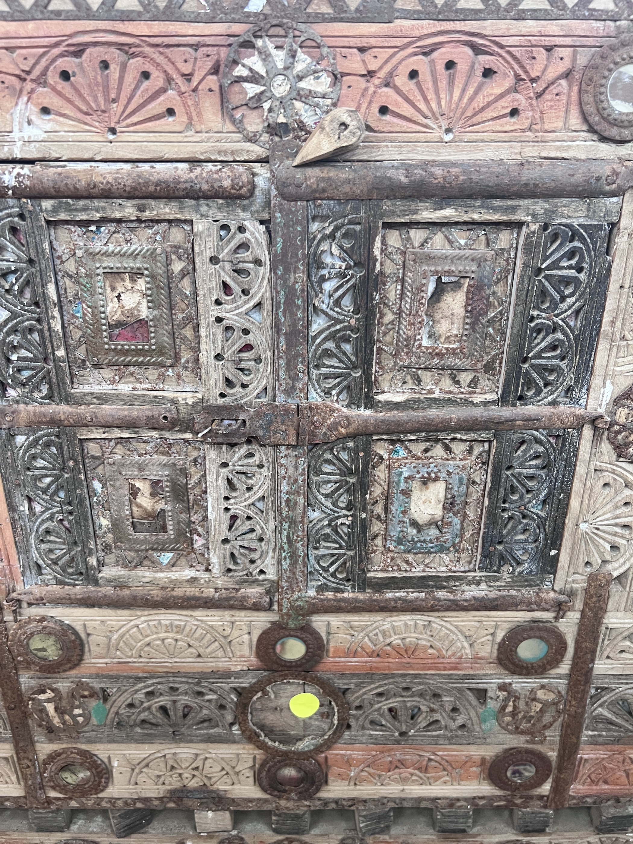 An Indian painted carved hardwood cabinet, width 124cm, depth 43cm, height 125cm - Image 3 of 6