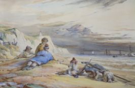 Attributed to William Collins, RA (1788-1847), watercolour, young hunters on a beach, 27.5 x 42cm