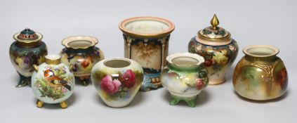 Six Royal Worcester ornamental vases, tallest 13cm, and two Harley’s Worcester pots