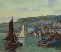 § § Bernard Ninnes (English, 1899-1971) Fishing boats in a Cornish harbouroil on canvassigned50 x