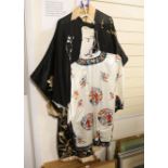 A silk embroidered kimono, a Chinese embroidered jacket and a Japanese embroidered jacket