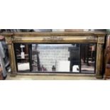 A Regency giltwood and gesso triple plate overmantel mirror, width 111cm, height 50cm