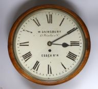A late Victorian mahogany dial clock, 37cm diameter