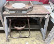 A vintage treadle potter's wheel by Dryad, Leicester, width 94cm, depth 49cm, height 94cm