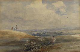 David Cox Senior, (1783-1859) watercolour, figures on a hill, 17.5 x 26cm