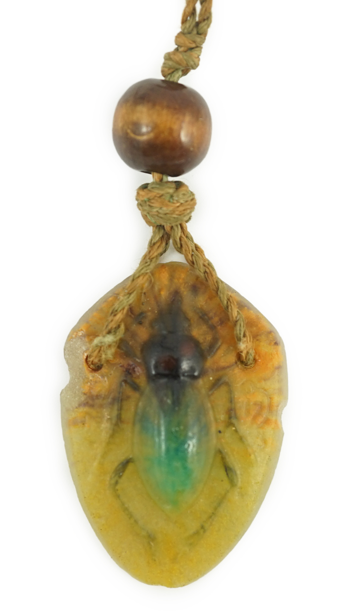 A late 19th/early 20th century French Almeric Walter pate-de-verre cicada pendant necklace, designed