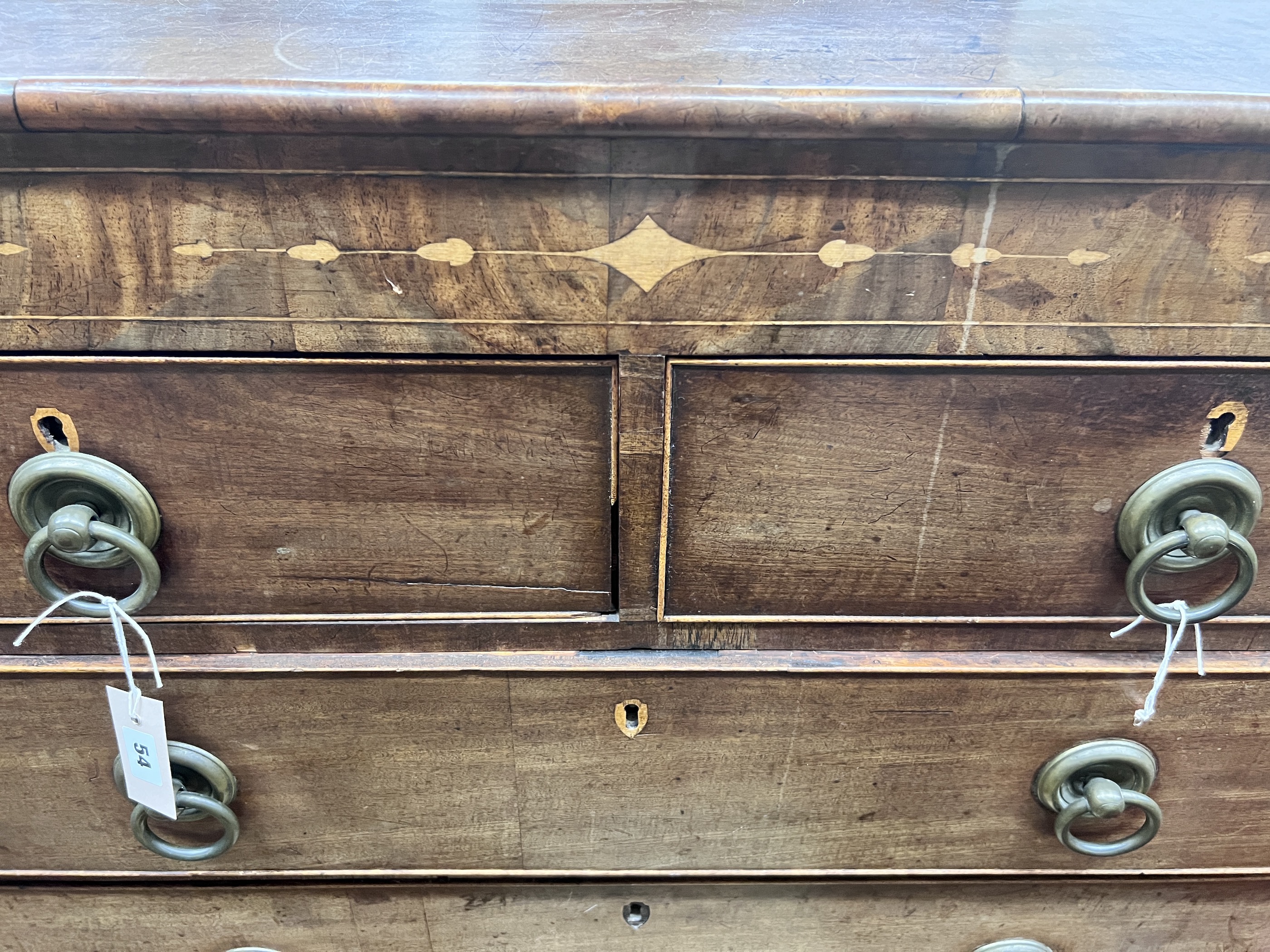 A Regency inlaid mahogany bow front chest, width 108cm, depth 48cm, height 115cm - Image 4 of 7