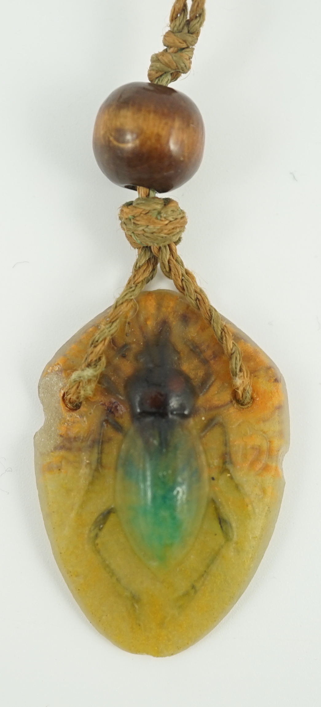 A late 19th/early 20th century French Almeric Walter pate-de-verre cicada pendant necklace, designed - Image 3 of 4