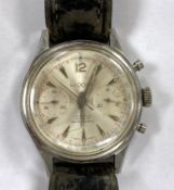 A gentleman's 1950's stainless steel Luxor chronometer manual wind wrist watch, on a leather