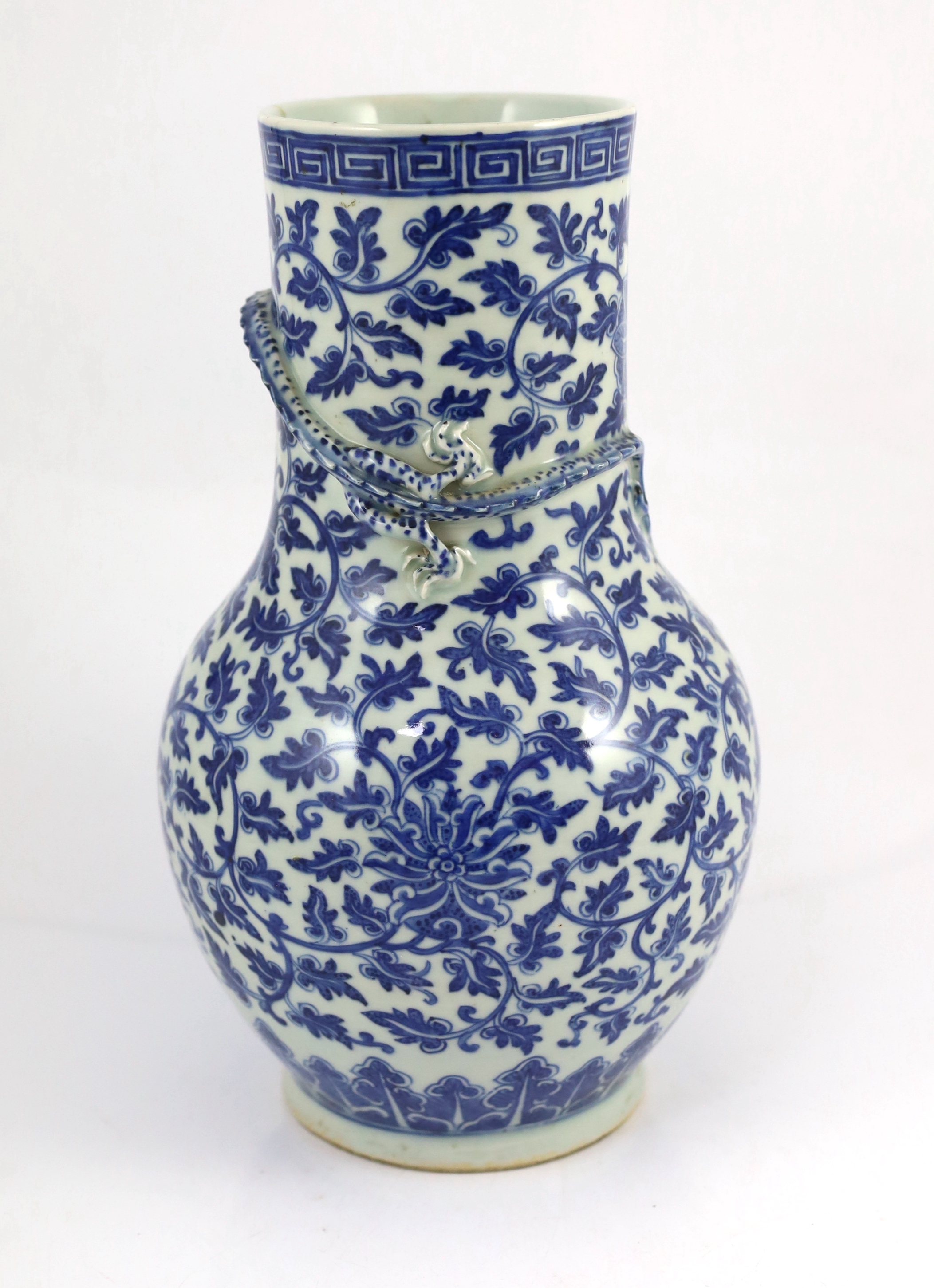 A Chinese blue and white ‘lotus’ vase, first half 19th century, 35cm high the cylindrical neck - Image 3 of 5