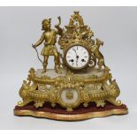 A French gilt-metal and onyx mantel clock, on shaped base, a.f., 52cm high
