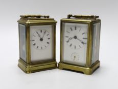 Two French brass carriage clocks, one Leroy et Fils, Palais Royale, 14cm