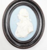 A framed Wedgwood Blue Jasper plaque, Lord Nelson, Frame 13.5cm high