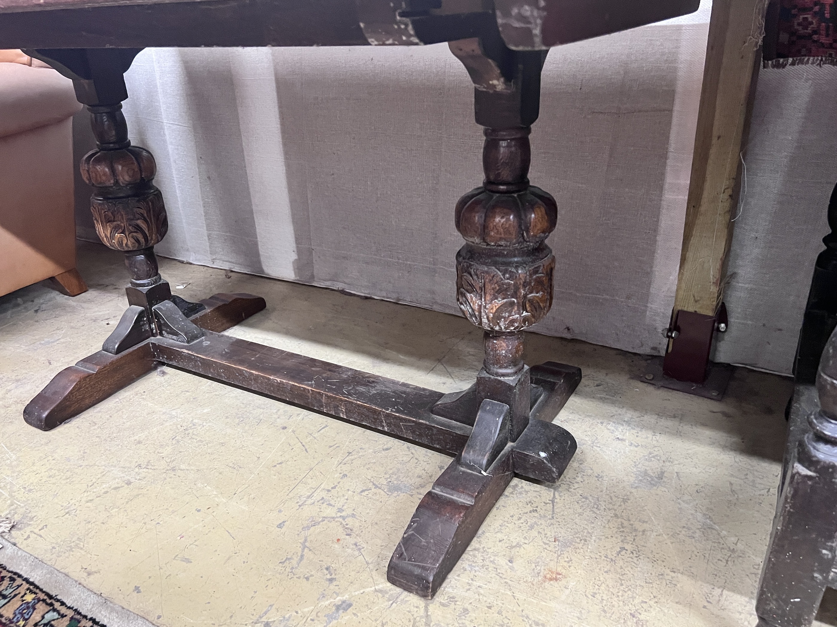 A 1920's Jacobean revival rectangular oak refectory table, length 151cm, depth 76cm, height 75cm - Image 3 of 4