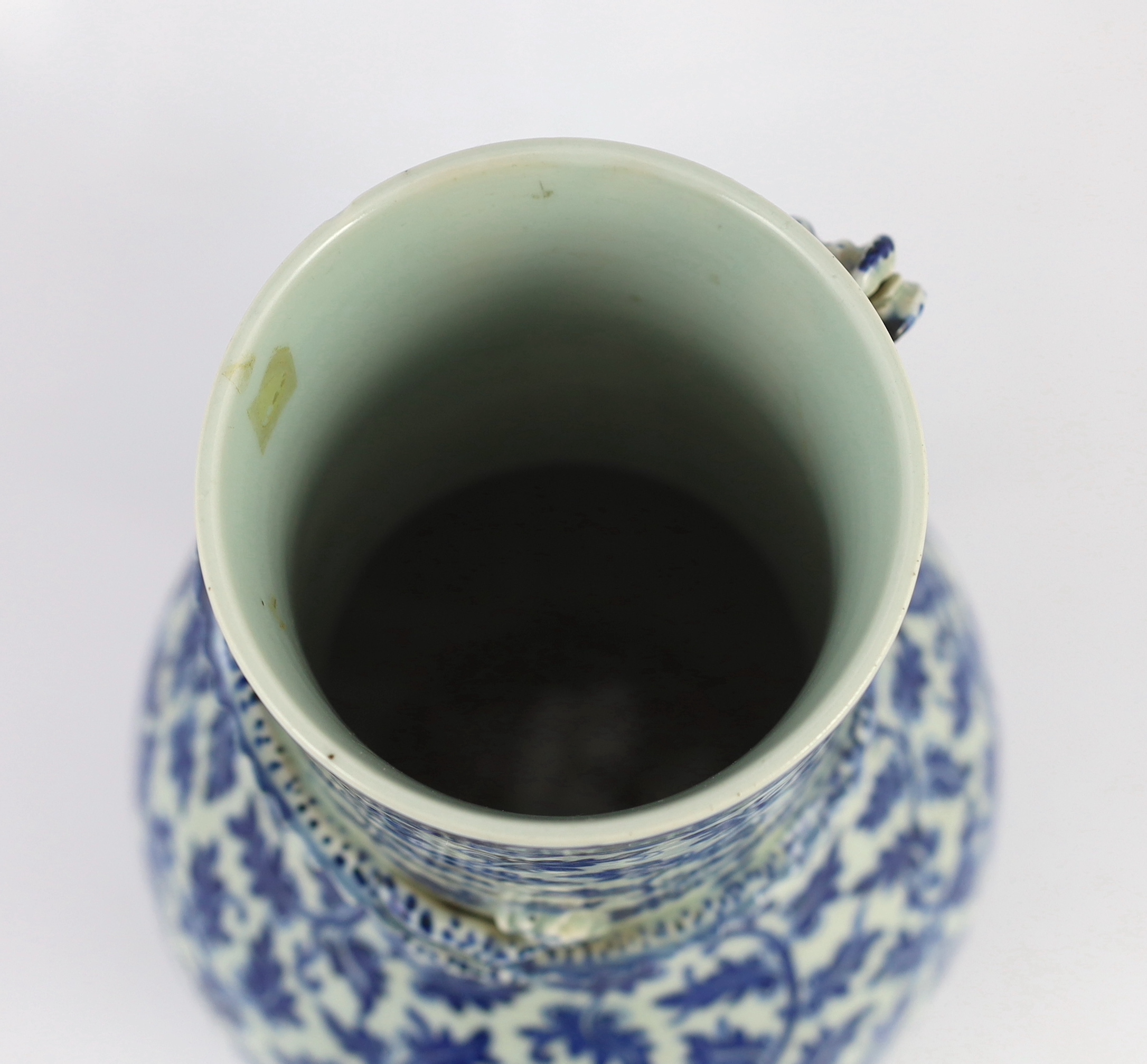 A Chinese blue and white ‘lotus’ vase, first half 19th century, 35cm high the cylindrical neck - Image 4 of 5