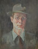 20th century, oil on canvas, portrait of a man in a hat, 41 x 31cm