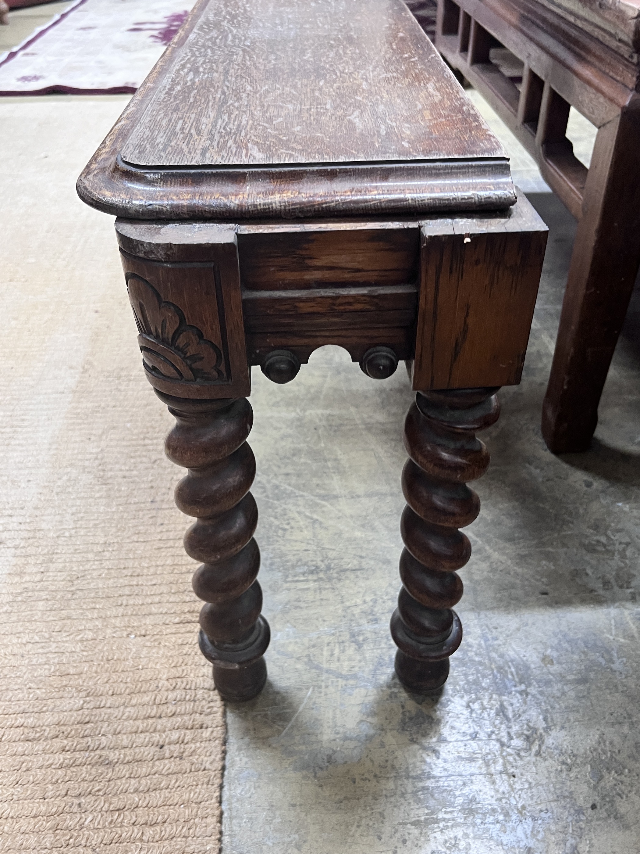 A Victorian oak window seat, length 122cm, depth 25cm, height 47cm - Image 2 of 5