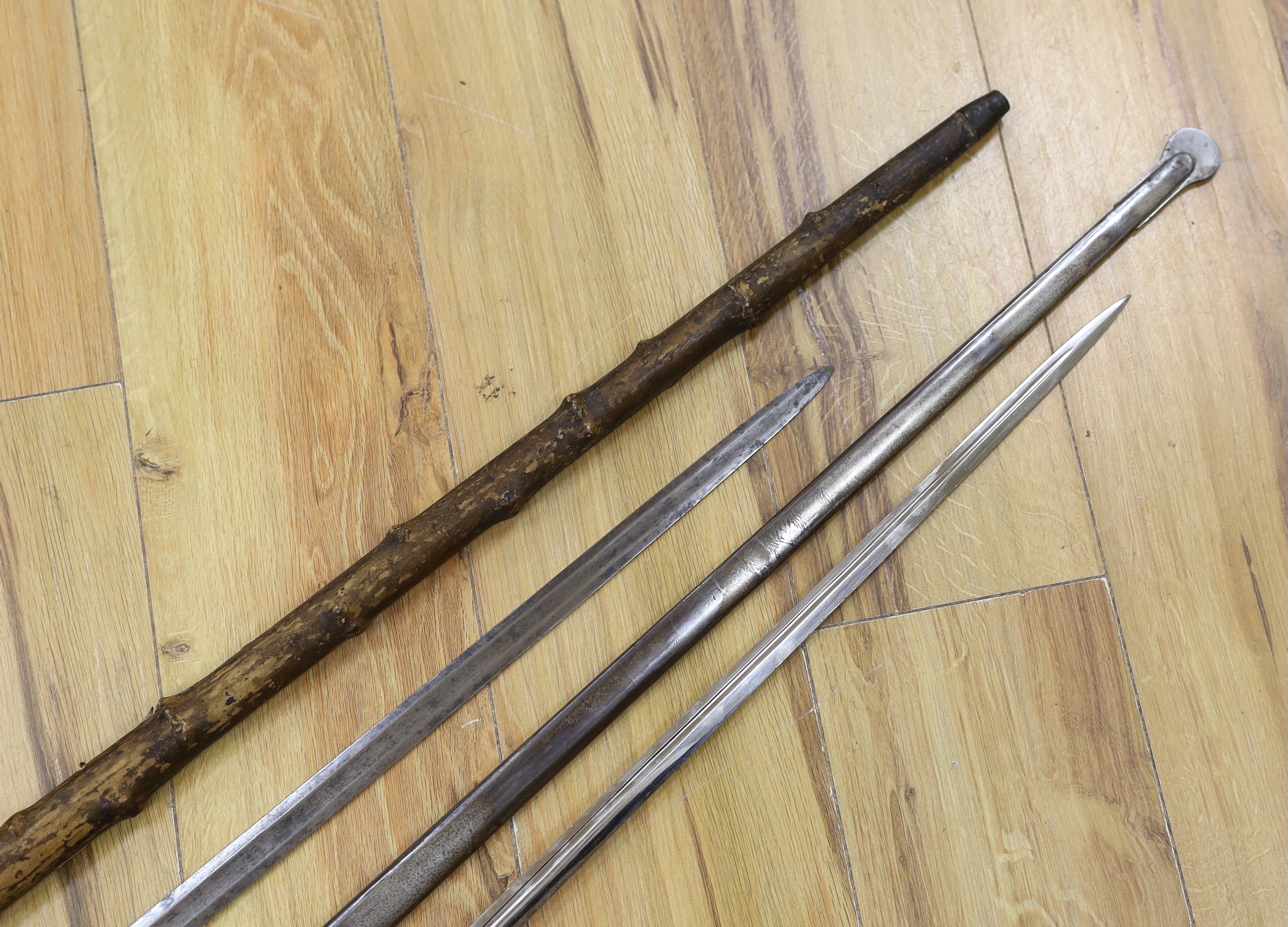 A late 19th century dress sword, 87cm blade, and a bamboo-effect sword stick - Image 5 of 5