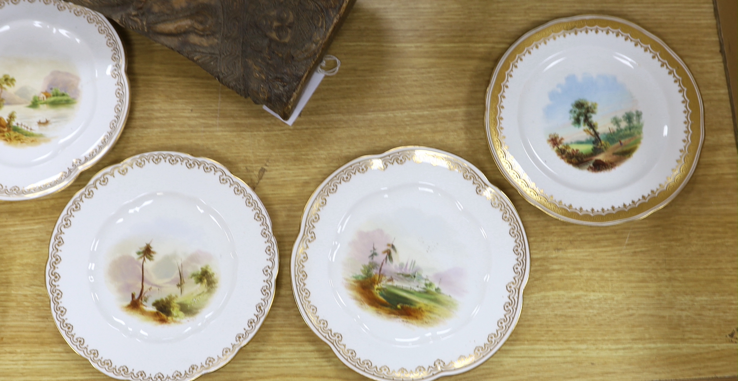 Eight mid-19th century decorative plates, painted with landscapes, probably Coalport, the largest - Image 4 of 4