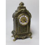 A late 19th century French brass Boulle work mantel clock, with key and pendulum, 30cm high