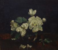 In the manner of Stuart Park, oil on canvas mounted on board, still life of flowers, 35 x 39cm