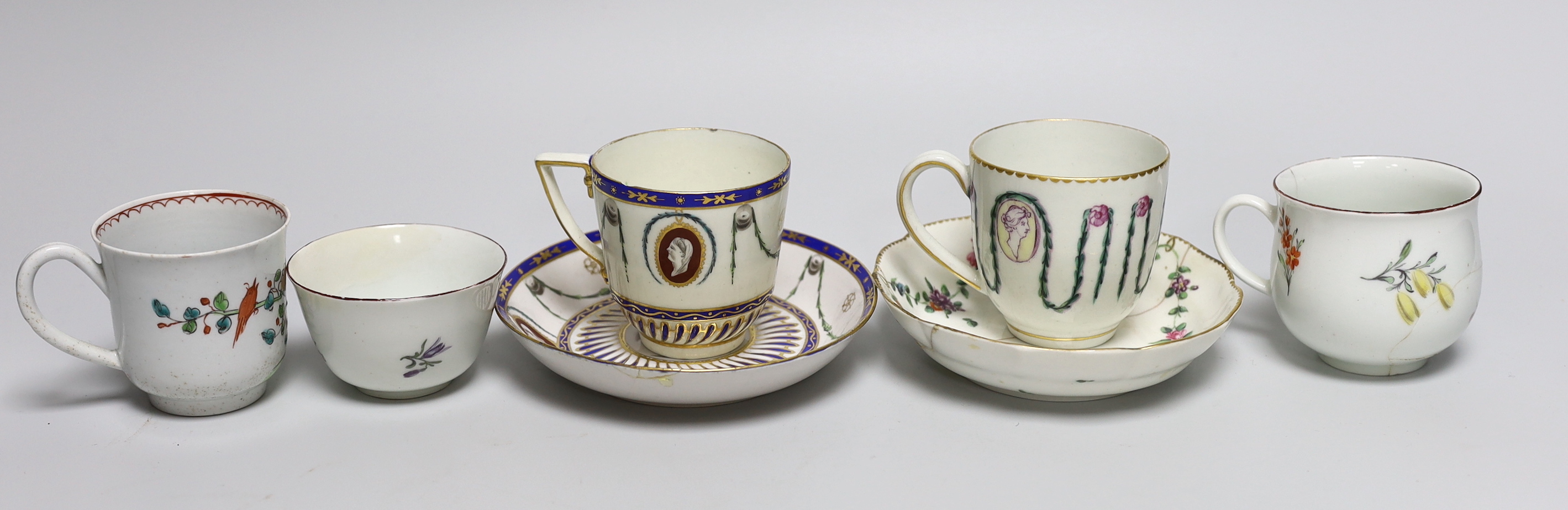 A Chelsea red anchor teabowl and coffee cup, c.1755, a Bow coffee cup, c.1760, a Derby Portrait - Image 2 of 6