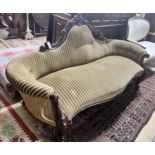 A Victorian carved mahogany settee, length 190cm, width 74cm, height 93cm