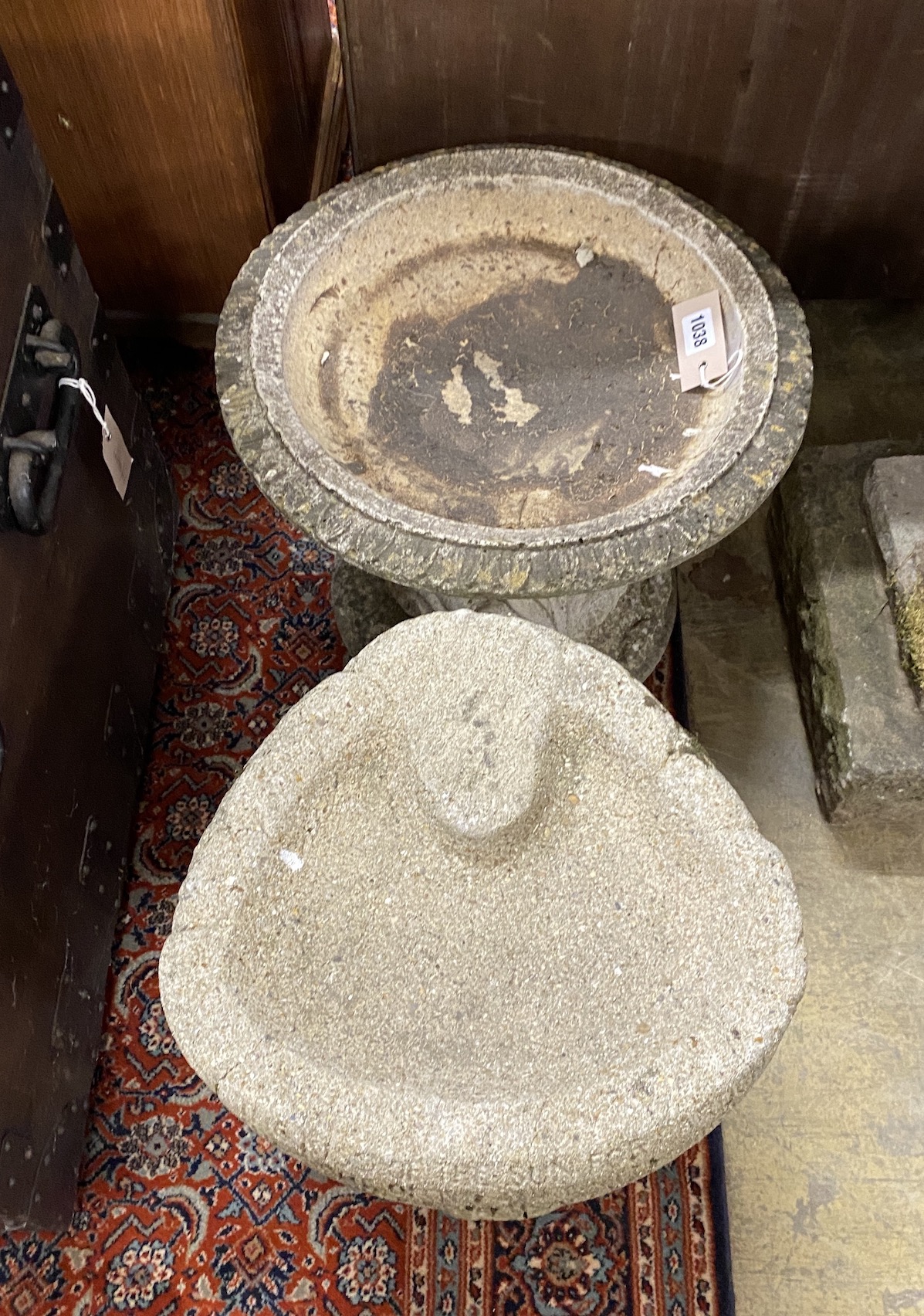 Two reconstituted stone bird baths, larger diameter 47cm and height 36cm - Image 3 of 3