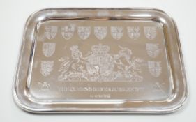 A 1977 Queen's Silver Jubilee commemorative tray, engraved with the Royal Coat of Arms, Yorkshire