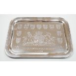 A 1977 Queen's Silver Jubilee commemorative tray, engraved with the Royal Coat of Arms, Yorkshire