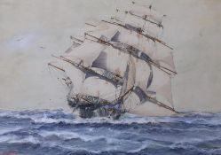 F.W. Hopper (First half 20th century), watercolour, clipper on high seas, signed and dated 47, 26.