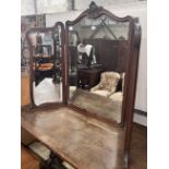 A late 19th century French mahogany triple folding dressing table mirror, width 146cm, height 105cm