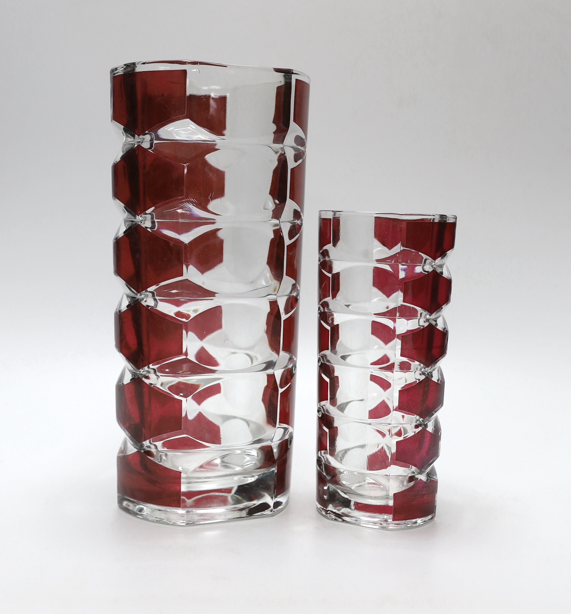 Two French studio ruby flashed glass vases, largest 24cm high - Image 5 of 7